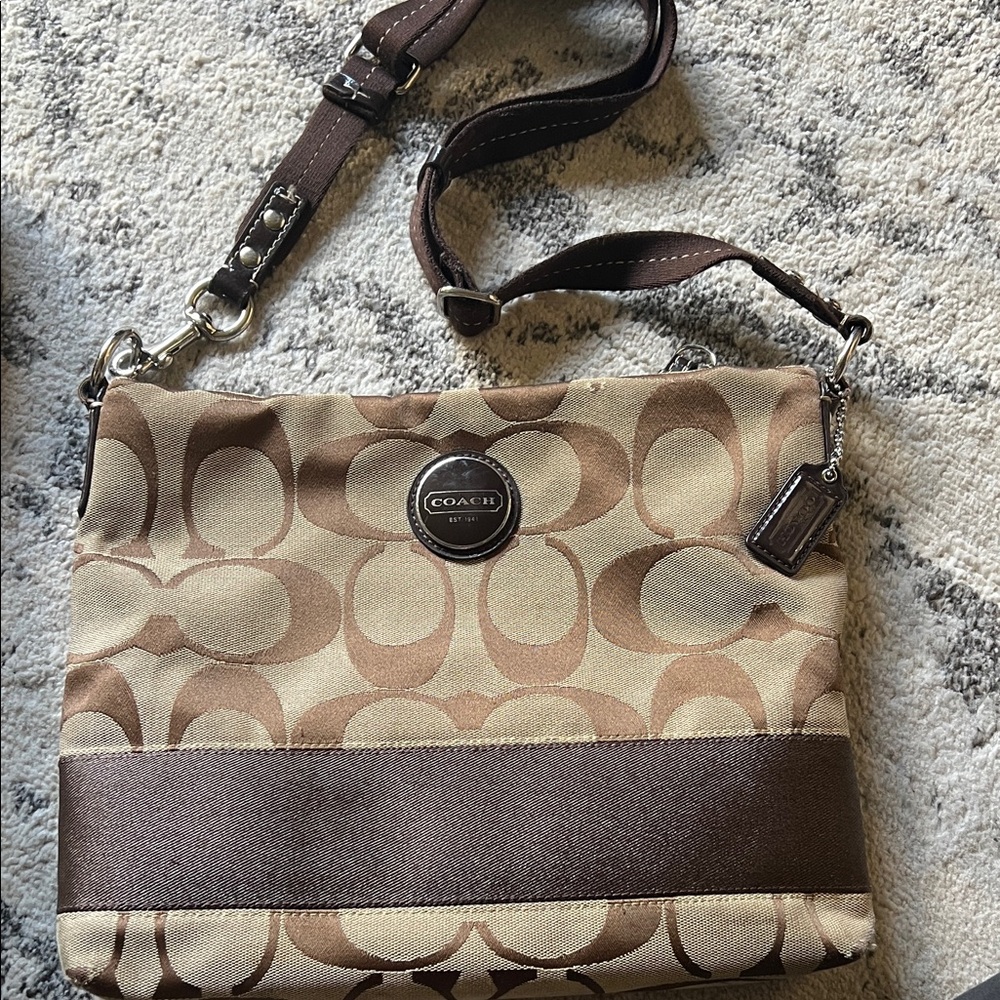 Coach Signature Brown and Tan Shoulder Bag
